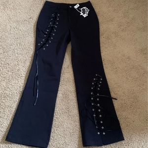 Black lace up flare pants
